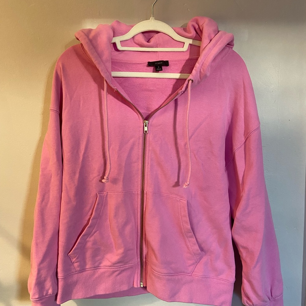 J.Crew full zip oversized hoodie sweatshirt in pink.